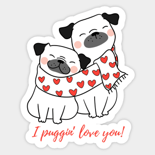 Couple of pugs valentines Sticker